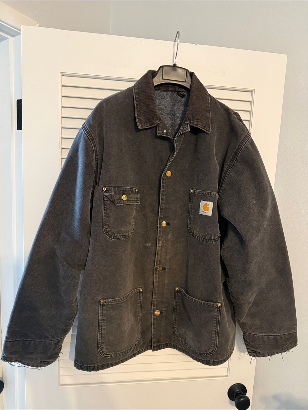 Carhartt Vintage Men's Dark Gray Canvas Work Chore Coat with Button Front
